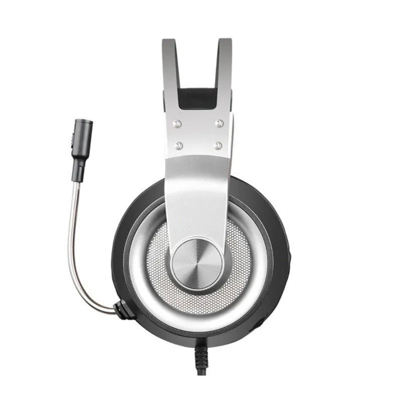 Head-mounted wired USB gaming headset in black with 50mm driver and microphone, 2.2m cable