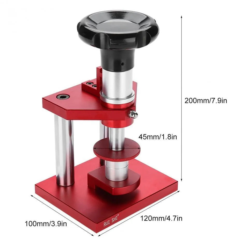 Watch repair spiral cap presser tool with set of 20 plastic moulds for back cover replacement