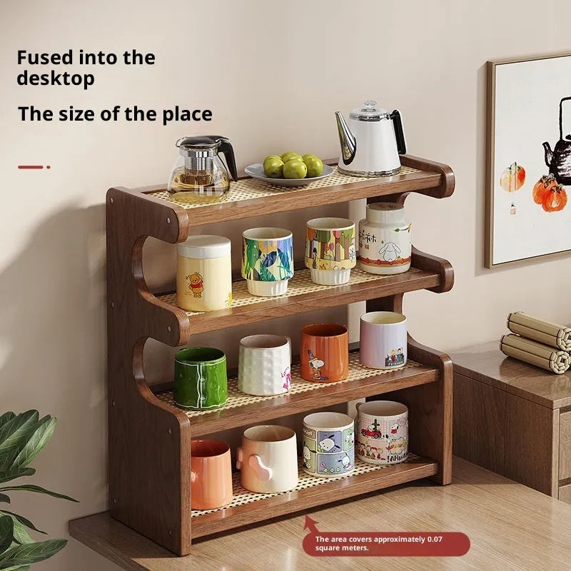 Multi-functional storage rack with 4 layers in bamboo density plate on a desktop, modern simplicity style