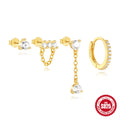 S925 sterling silver geometric clover petal earrings with electroplated gold finish for women