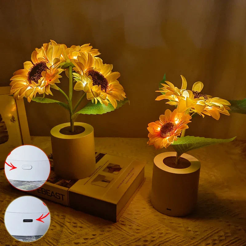 Enchanting Sunflower Lamp with LED modeling lights, creating a warm and natural ambiance for any room in your home