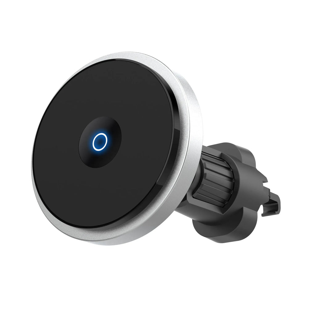 Aluminium alloy car wireless charger with magnetic bracket mounted to air vent