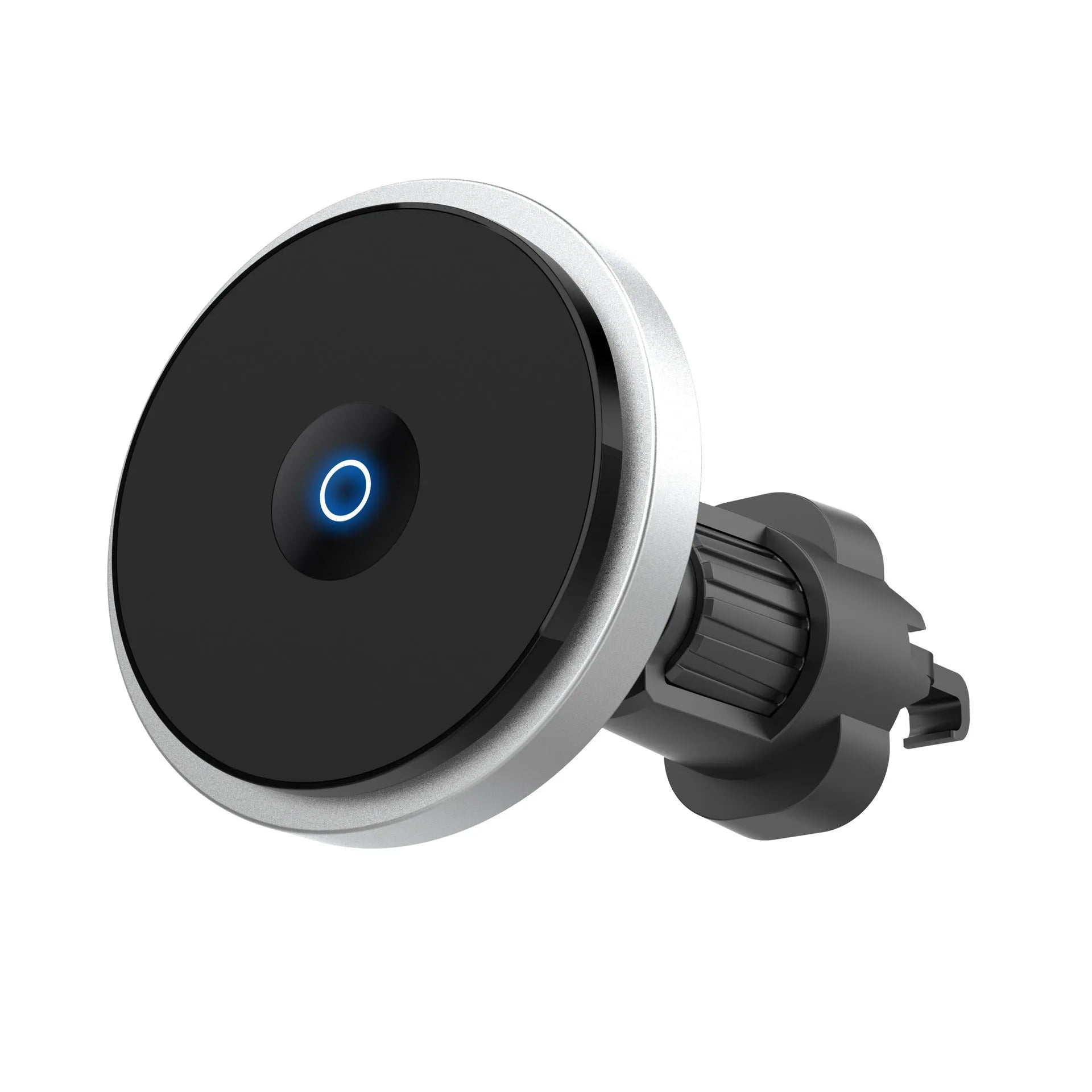 Aluminium alloy car wireless charger with magnetic bracket mounted to air vent