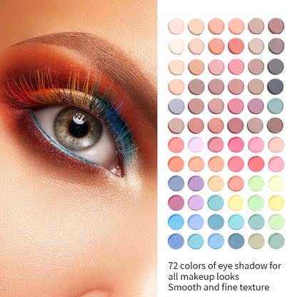 120 colour matte eyeshadow palette showing pink, purple, brown, and blue shades in organised case