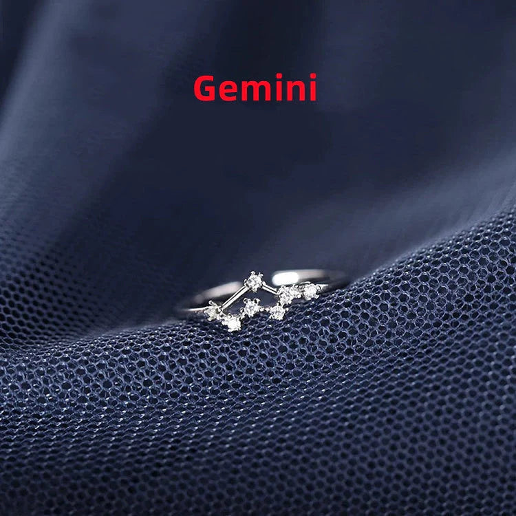 Silver Zodiac Sign Ring with detailed astrology symbols, electroplated for durability