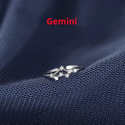 Silver Zodiac Sign Ring with detailed astrology symbols, electroplated for durability