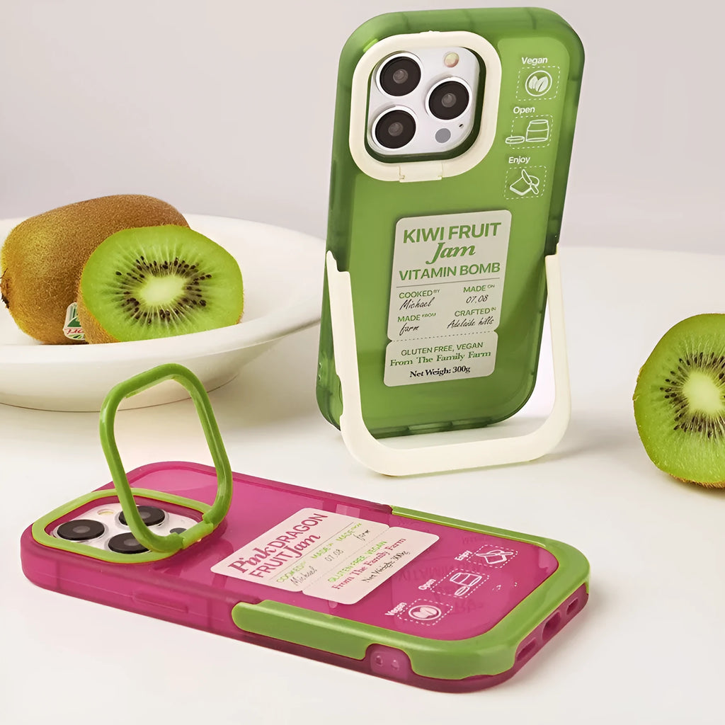 TPU mobile phone case for iPhone 14, transparent green shell with white border, bracket style