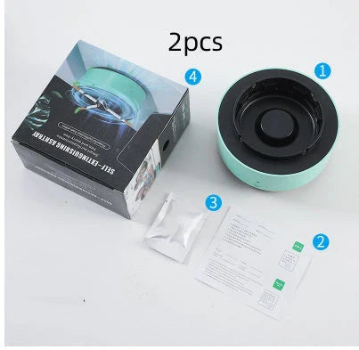 Stylish car ashtray with built-in air purifier for eliminating smoke and odors, featuring a compact, portable design and powerful 3600 RPM fan system.