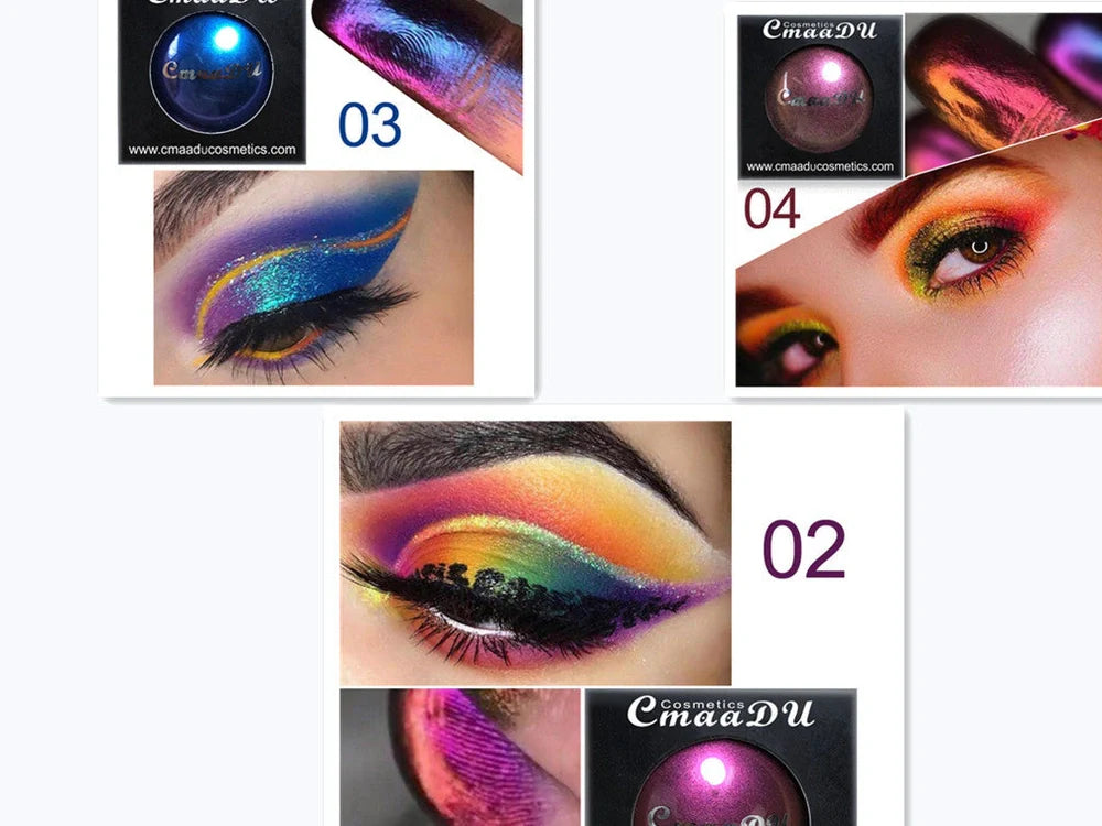 Chameleon Light Change Eyeshadow Palette showing colour transformations under different lighting conditions