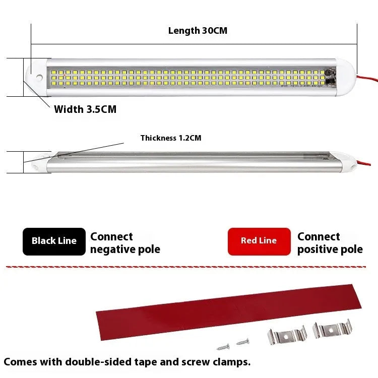 Super bright LED reading light with three rows of 120 beads and four-bend aluminium case for car or truck interior
