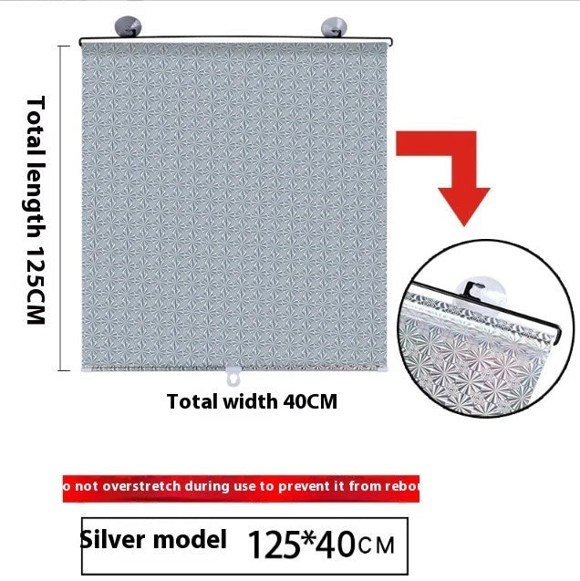 Punch-free window sun protection shutter in black dots and silver laser options, sizes from 40x60cm to 58x125cm