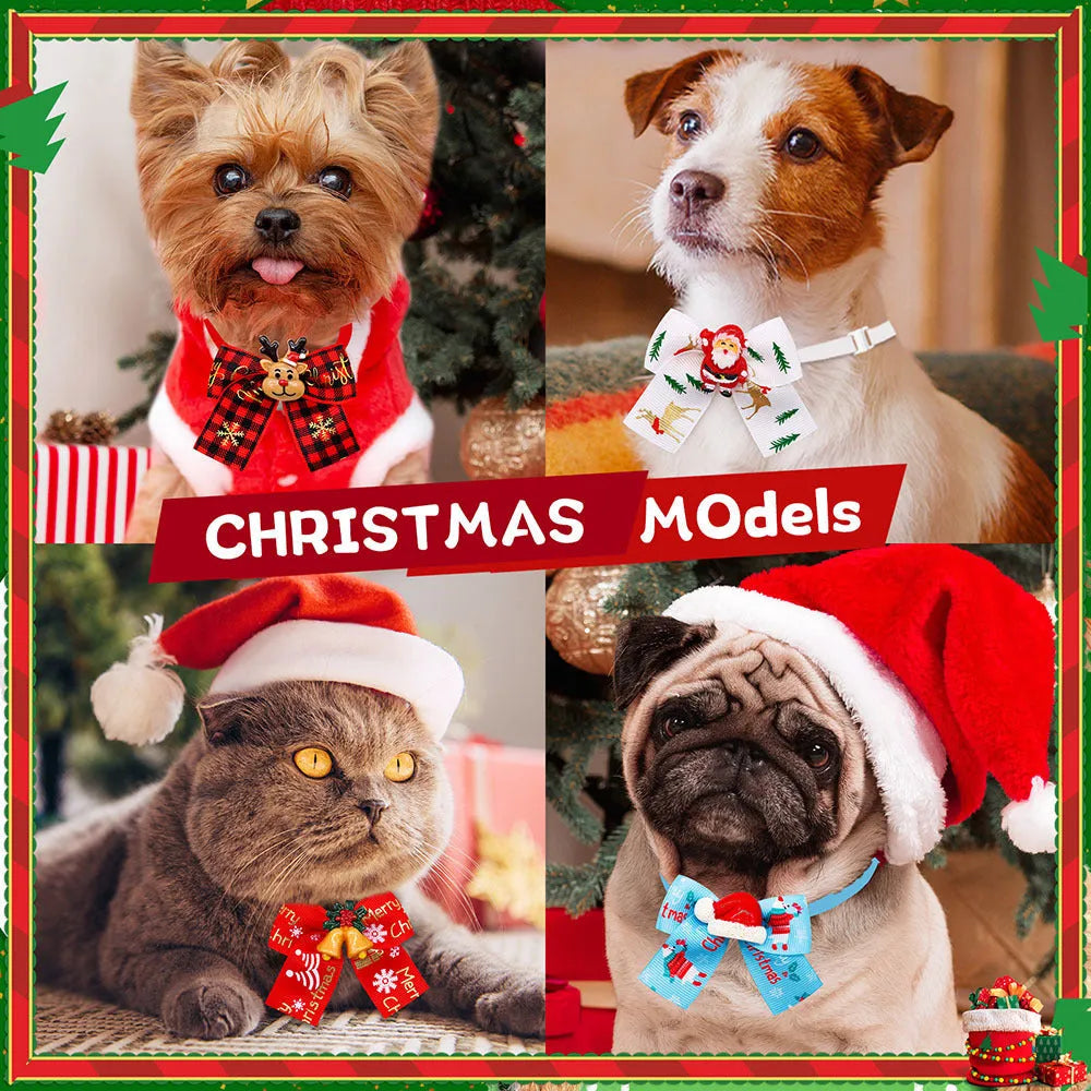 A red and green polyester pet bow tie with a British style, for Christmas decoration.