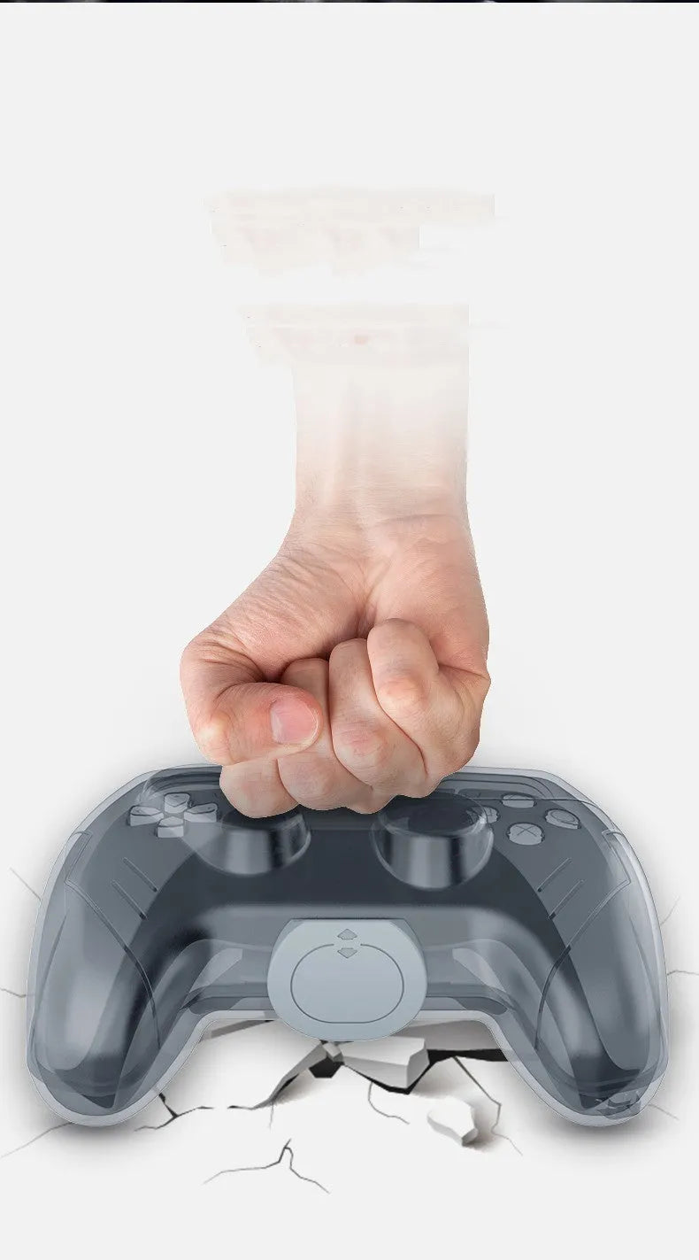 Transparent grey hard plastic game controller protection and storage case.