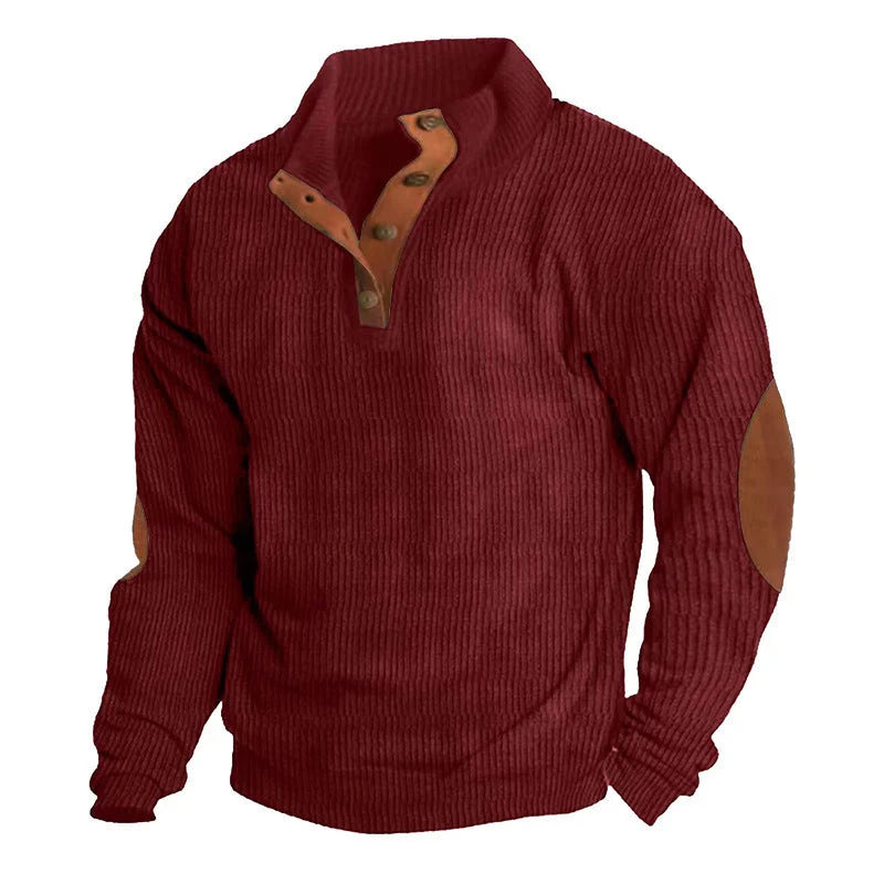Corduroy casual stand collar long-sleeved sweater in various colours