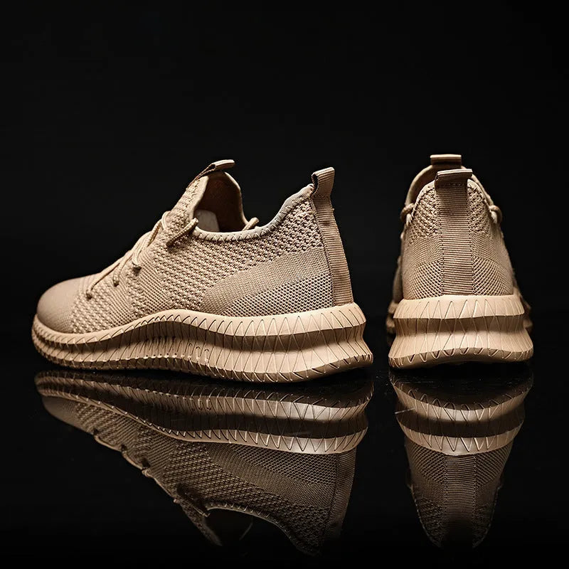 Men's non slip walking sneakers with breathable mesh upper, lace-up closure, and EVA sole in black