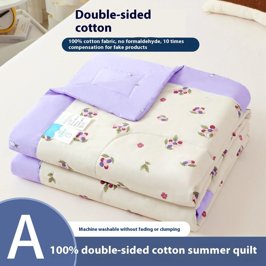 Double-sided cotton summer blanket with vibrant prints and antibacterial protection