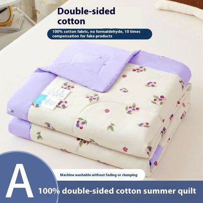Double-sided cotton summer blanket with vibrant prints and antibacterial protection