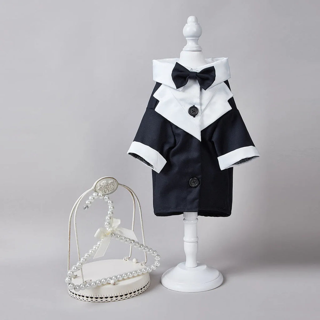 Chinese-style black polyester dog wedding suit with four-legged design for formal occasions