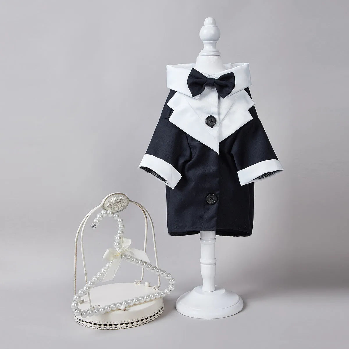 Chinese-style black polyester dog wedding suit with four-legged design for formal occasions