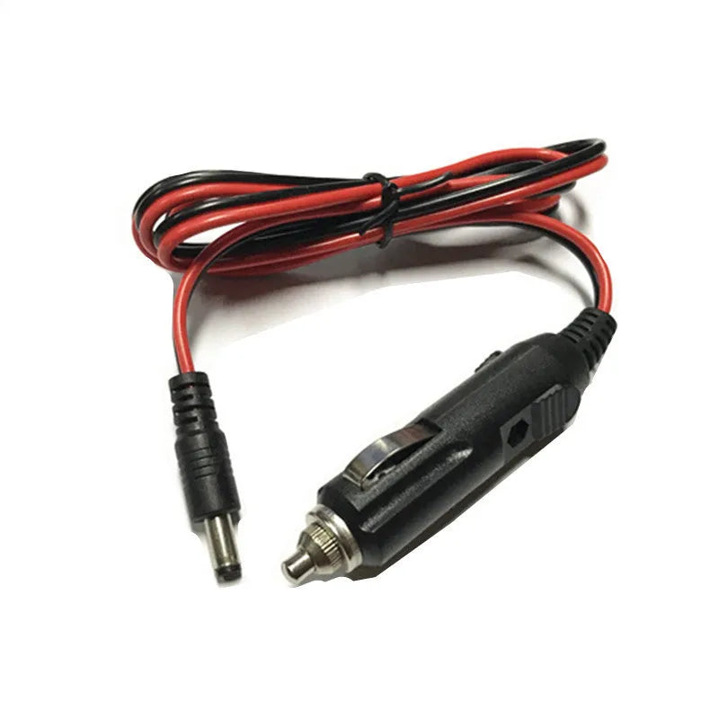 Black 12V car cigarette lighter charging cable with DC5.5 plug showing 1.2 metre length