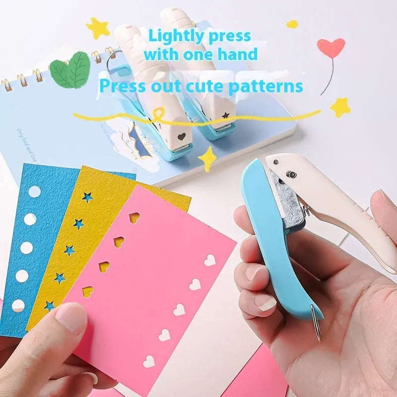 Manual embossing punching machine for crafts with love, star, 4mm and 6mm round shape dies.