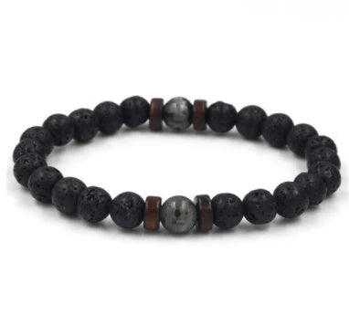 Men's black volcanic stone bracelet with unique stone combinations