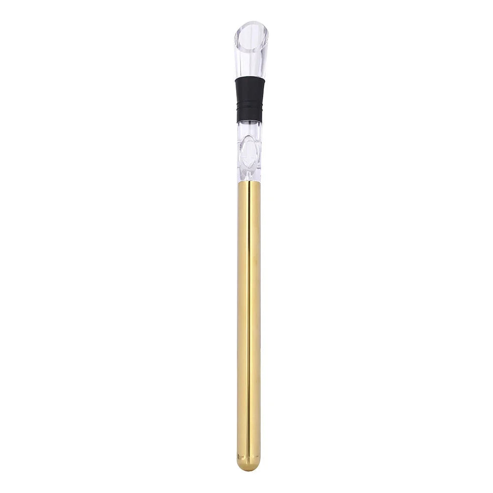 Stainless steel wine chilling rod with leakproof pourer