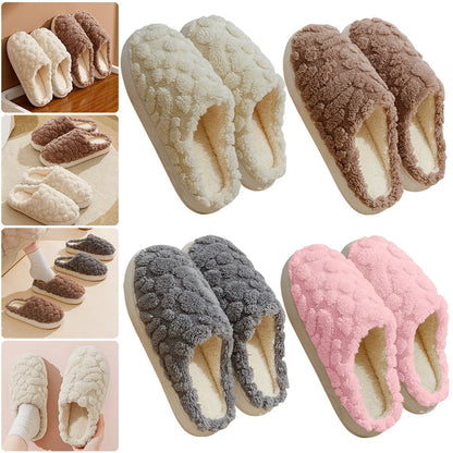 Unisex Cartoon Winter Plush Slippers with Anti-Skid Soft Soled Cotton Shoes in various colours