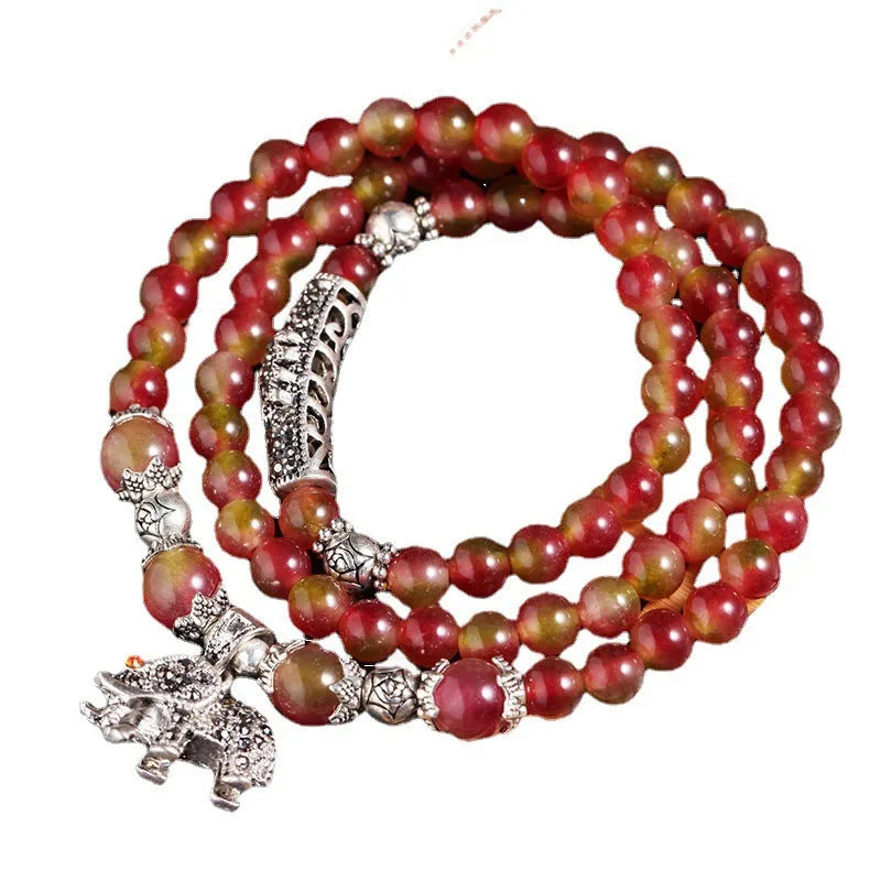 Handmade watermelon crystal bracelet with Chinese knot design and geometry beads in 6mm or 8mm sizes