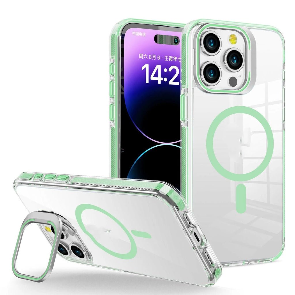 Clear transparent phone case with metal invisible frame bracket for iPhone