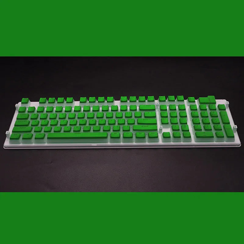 Set of 108 PBT keycaps with double-skin pudding cream design in various colours for mechanical keyboards.