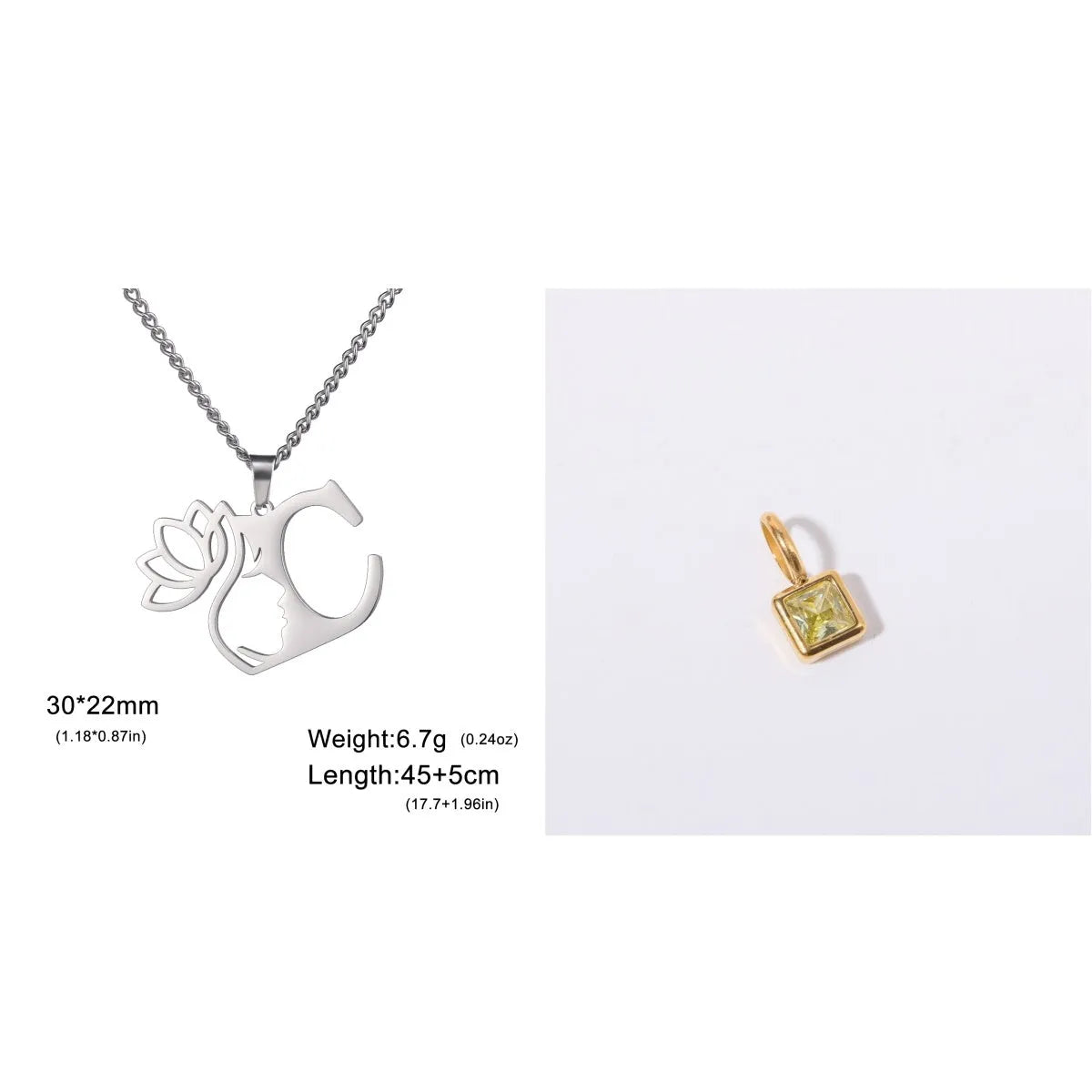 Stainless steel necklace with cross chain design and a pendant, available in gold or steel colour.