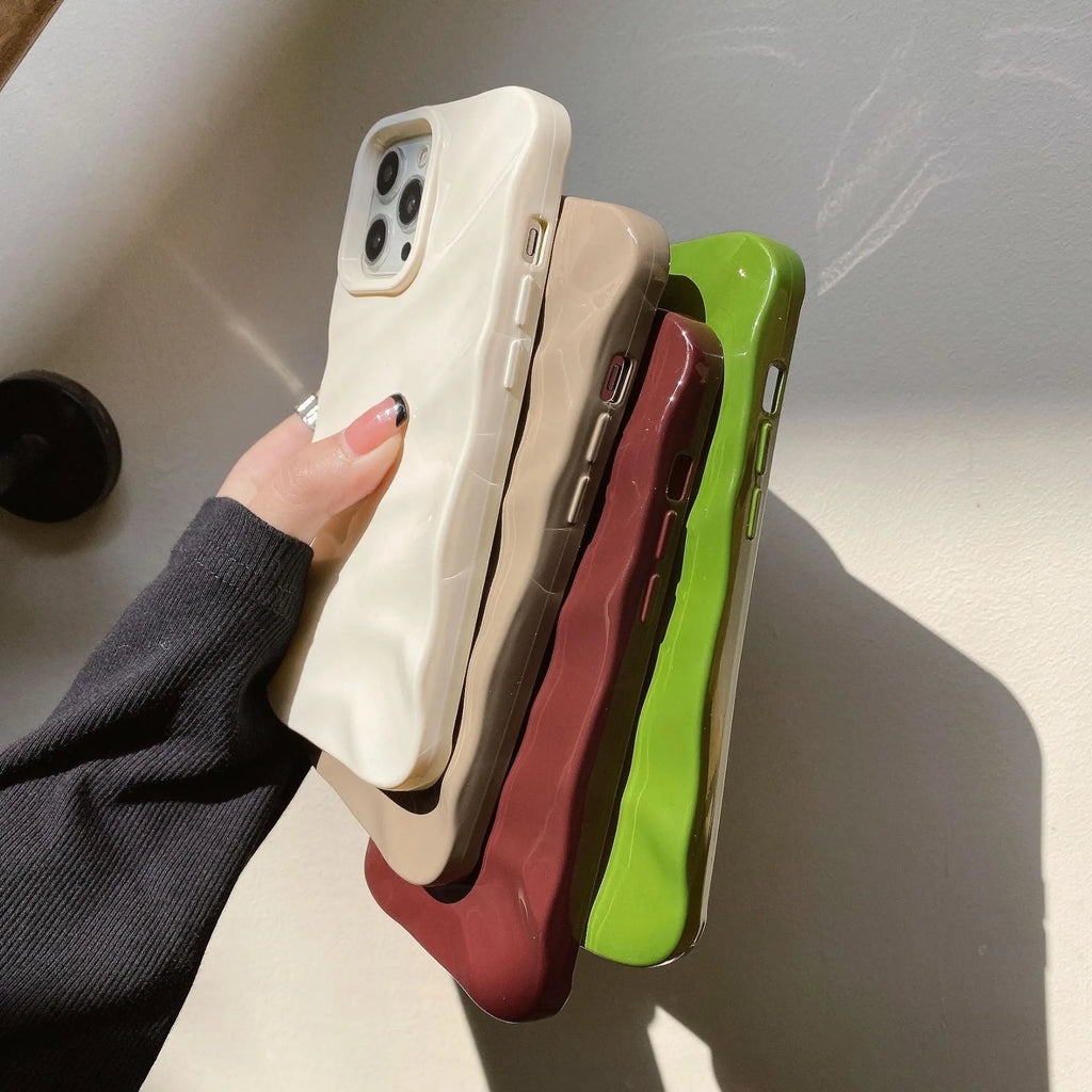 Wave pleated soft TPU phone case for iPhone 17 series in Burgundy colour showing textured pattern