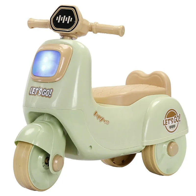 Childrens plastic toy motorcycle balance scooter in Chinese Olive Green with music light for ages 0-36 months