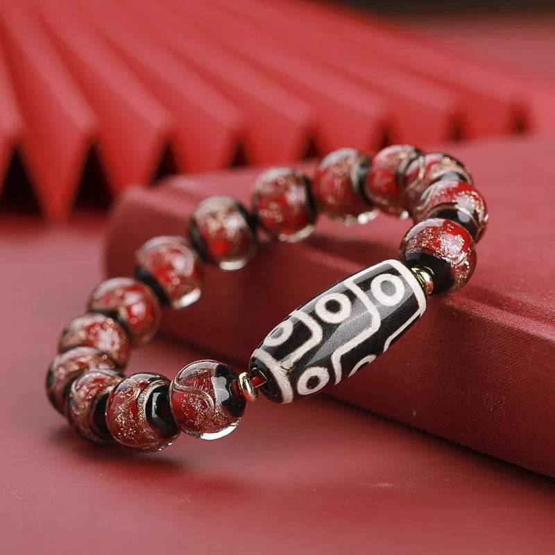 Chinese style coloured glaze bracelet with five-colour lucky beads and auspicious patterns