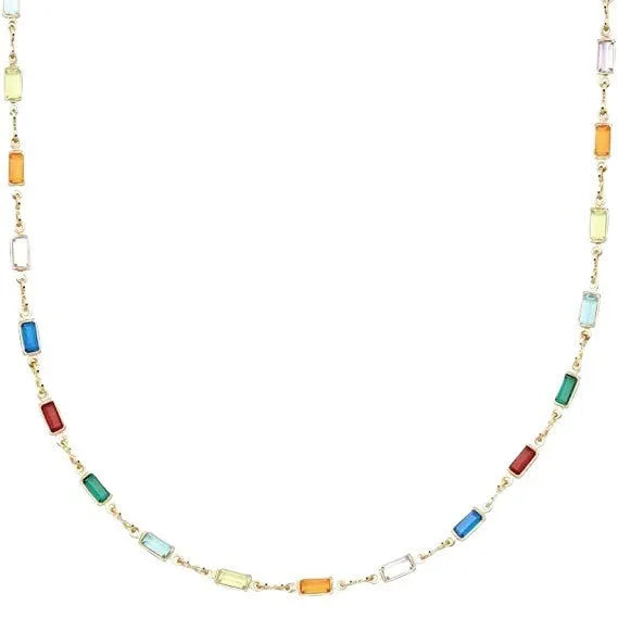 Ladies geometric crystal necklace with coloured glaze pendant on an alloy chain.