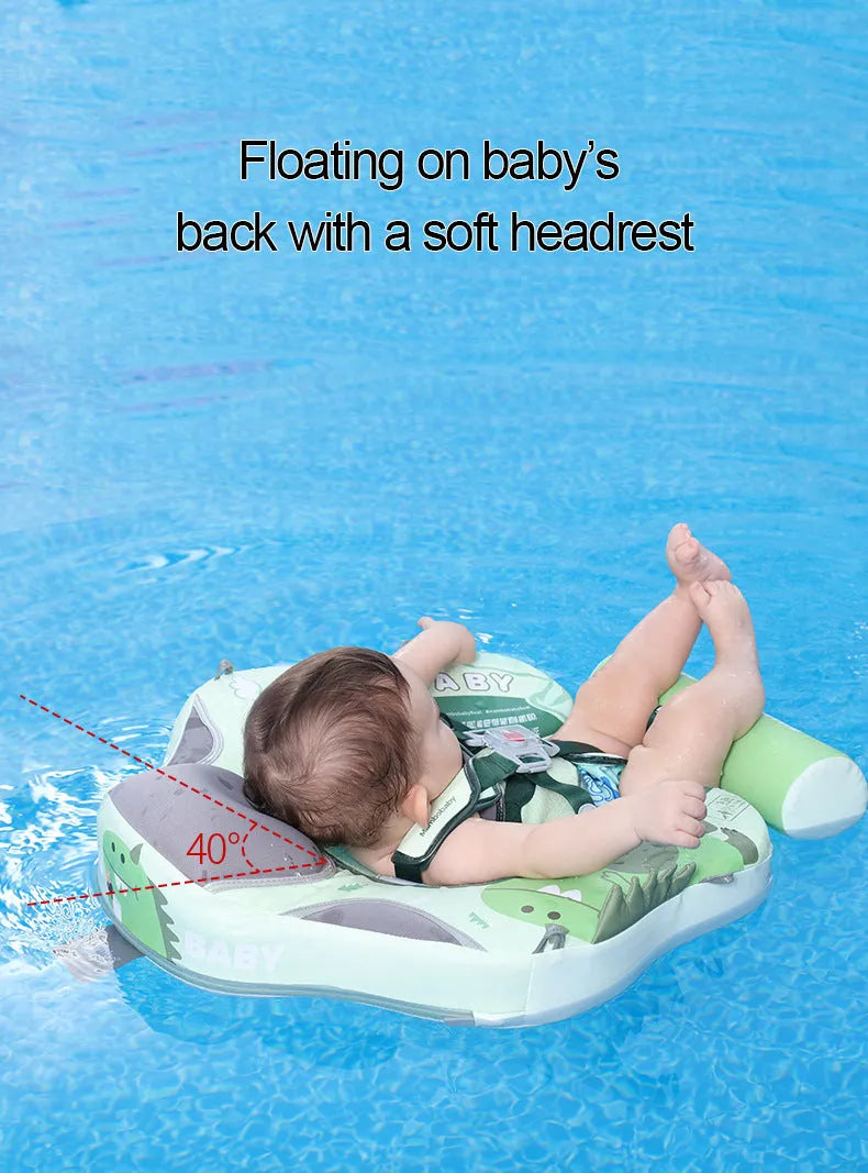 Green dinosaur baby inflatable swimming ring with sun shade for children