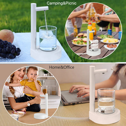Sleek and efficient desk water dispenser with automatic bottle refilling and rechargeable USB power