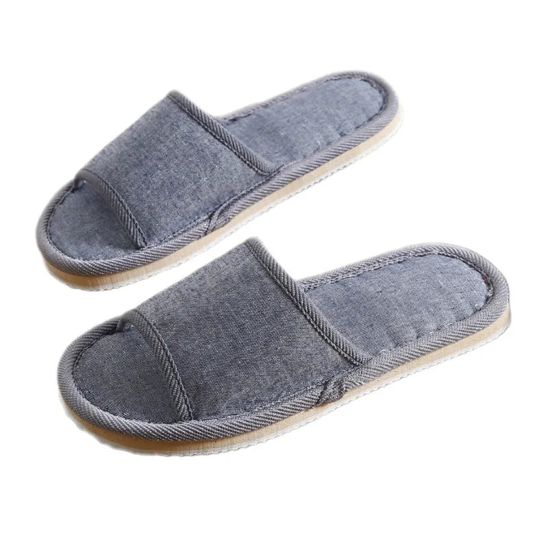 Couples indoor floor slippers solid colour EVA anti-slip open toe cloth cover for home use