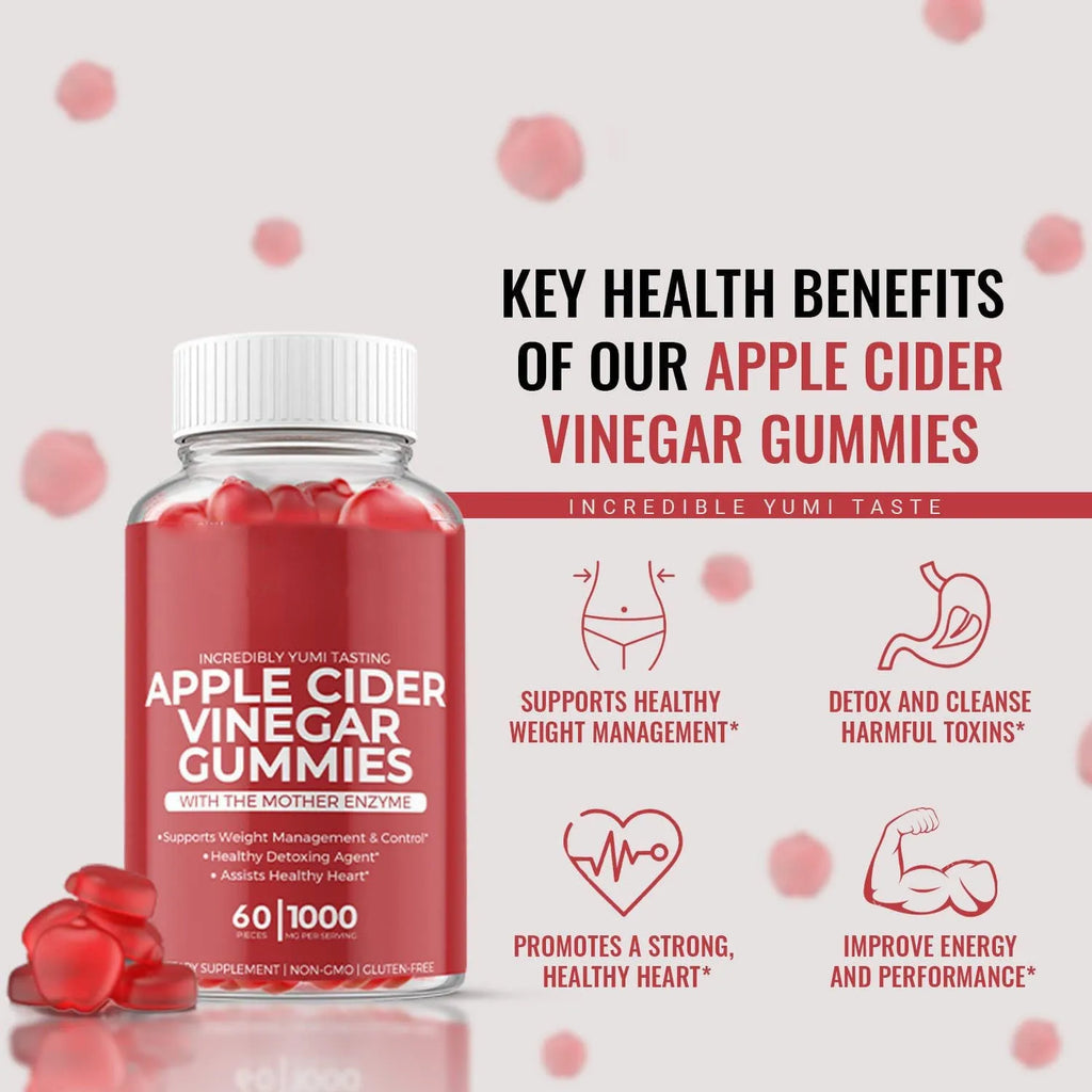 Bottle of 60 apple cider vinegar soft candy gummies for adults
