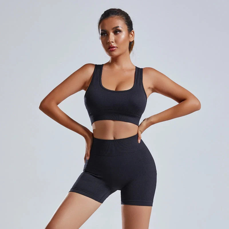 Women's seamless yoga set with high waist shorts in multiple colours