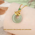Hetian jade peace buckle pendant necklace on 925 silver yellow gold electroplated O-shaped chain, adjustable 41-50 cm