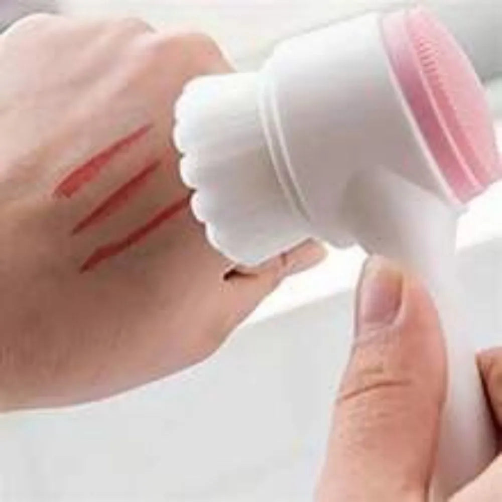 Blue and pink nylon pet paw brush for dogs and cats on a white background