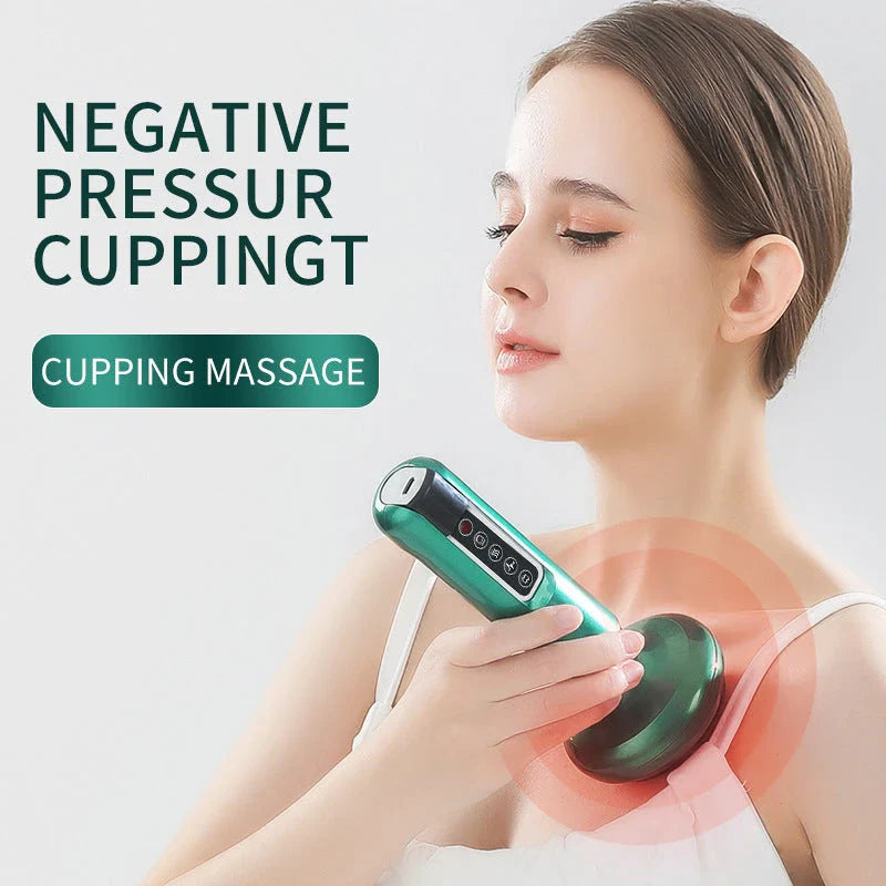 A versatile electric vacuum cupping massager with 12 suction levels, infrared heating, and portable wireless design for holistic self-care at home.