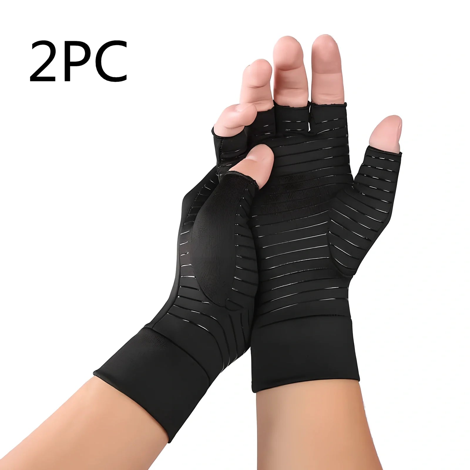 Black full-finger arthritis pressure gloves with silicone grip, sizes S M L for hand pain relief and circulation