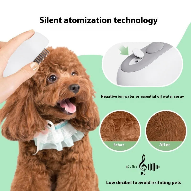 Pet spray cat cleaning massage comb device in beige yellow, blue, gray, or orange colours