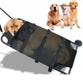 Large black aluminium alloy pet stretcher for emergency dog transfer.