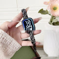 Zinc alloy metal Apple Watch band with twist and diamond design in silver, rose gold, gold, black, and Starlight colours.