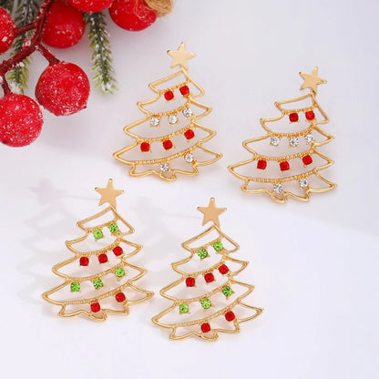 Christmas tree earrings with colourful zircon stones for women