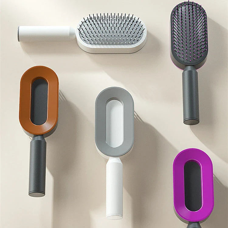 3D Air Cushion Hair Brush in elegant white, showcasing wide comb teeth and ergonomic handle